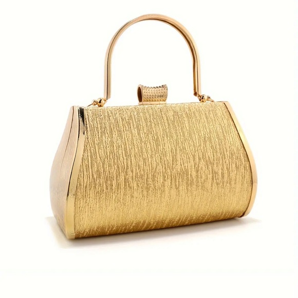 NIP Golden Evening Clutch with Rhinestones & Pearls Glittery Beaded Handbag f - Picture 4 of 6